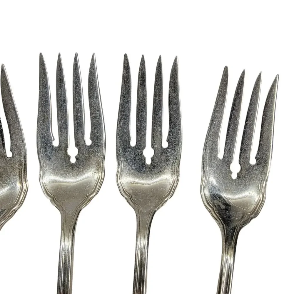 R.C.CO Vintage Silverplate Salad Forks 6 Pc Set Art Deco Stepped Handle